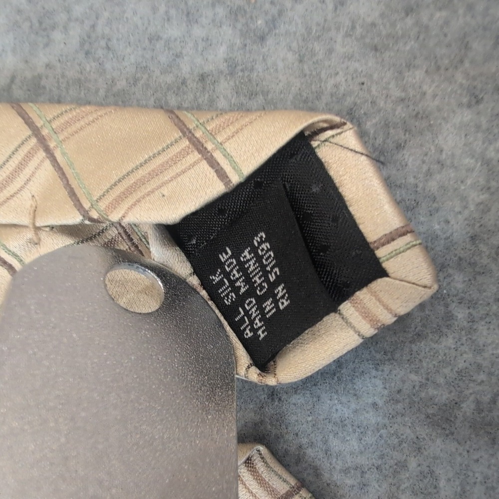 GEORGE Mens Necktie All Silk Beige Brown Plaid Professional Career - Picture 3 of 4